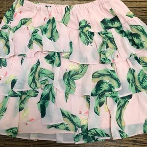 Small Pink Ruffle Vintage Tropical Pattern Skirt
